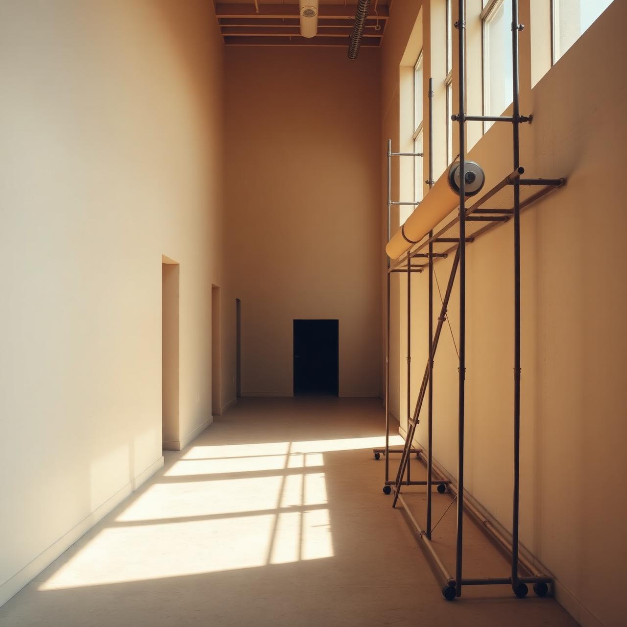 A long freshly rolled corridor wall on a building site