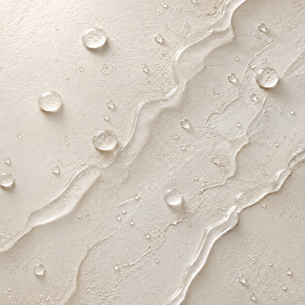 Water beading and running off a sealed cream-coloured wall surface