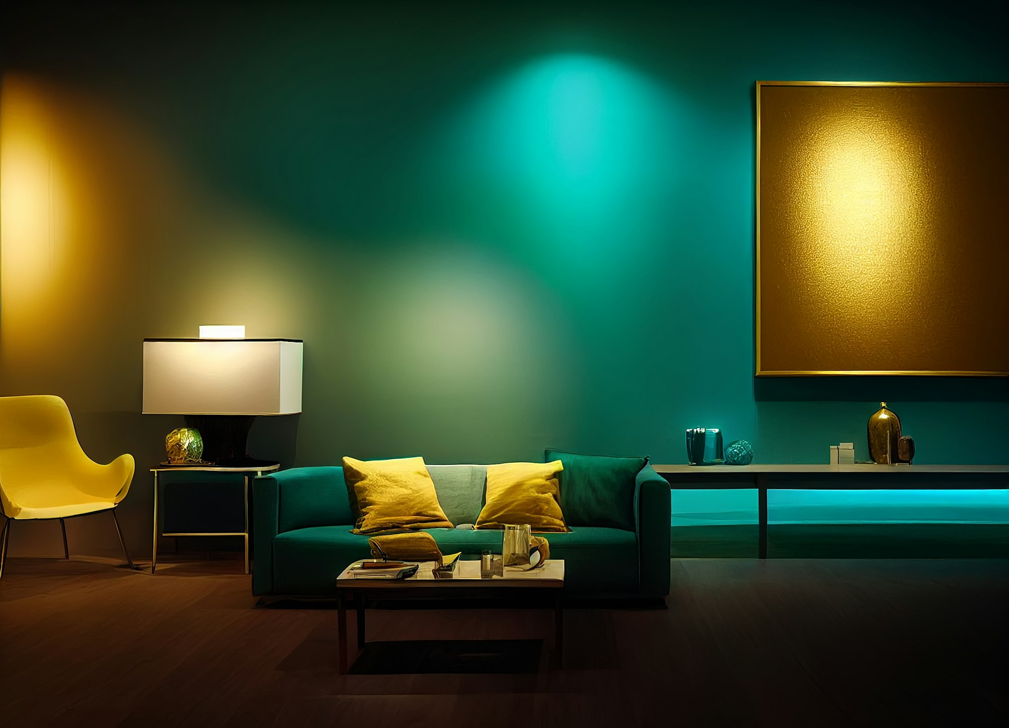 Luxury Interior in teal and golden style - Digital Generate Image